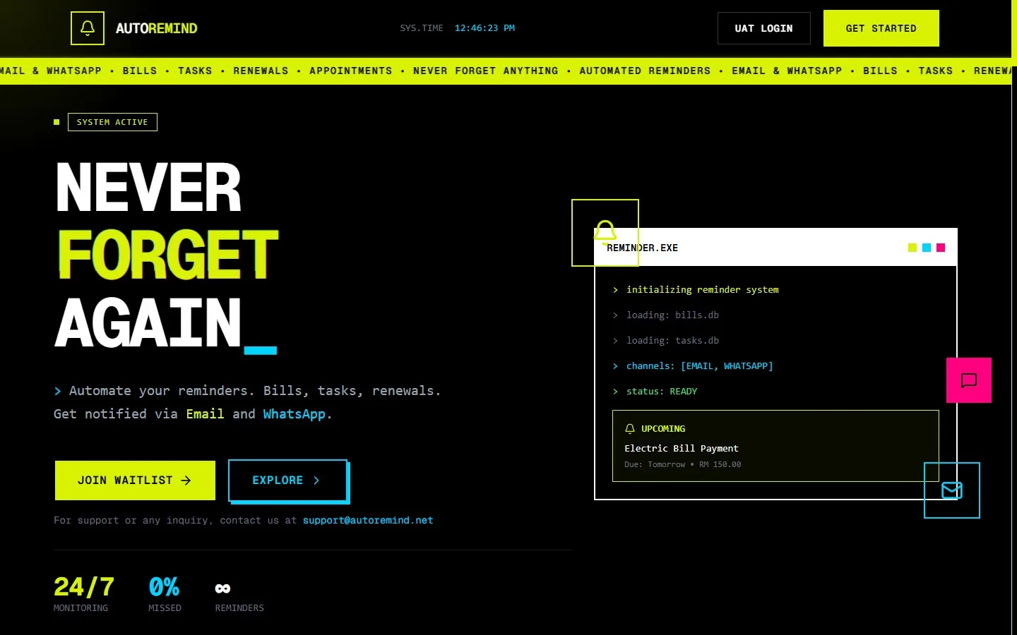 AutoRemind.net website screenshot